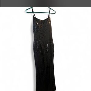 Black Sequin Slip Dress with Spaghetti Straps